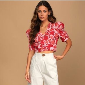 NWT Lulus Vacay Dreams Blush Pink Floral Print Button-Up Crop Top Summer Boho XS